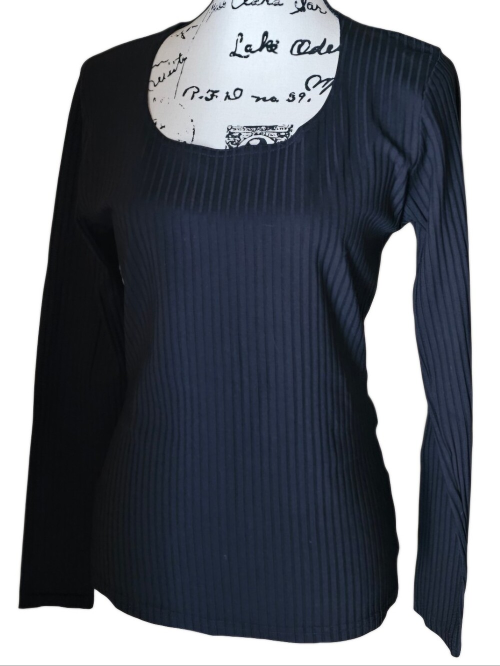 Banana Republic Black Ribbed Scoop Neck Long Sleeve Top